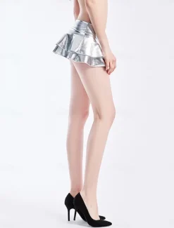 Hot Women's Mardi Gras Skirt Bodycon Sparkle & Shine Mini Low Waist Skirts Solid Colored Ruffle Layered Carnival Party Black Pink Red Blue Spring Faux Leather Leather Carnival Theme Women Skirts
