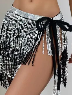 New Women's Mardi Gras Skirt Sparkly Skirt Mini White / Black Black White Yellow Skirts Summer Sequins Tassel Fringe Print Fashion Casual Performance Party One-Size Carnival Theme Women Skirts