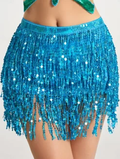 New Women's Mardi Gras Skirt Sparkly Skirt Mini White / Black Black White Yellow Skirts Summer Sequins Tassel Fringe Print Fashion Casual Performance Party One-Size Carnival Theme Women Skirts