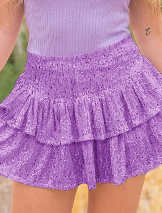 Hot Women's Mardi Gras Skirt Sparkly Skirt Mini High Waist Skirts Sequins Layered Solid Colored Carnival Date Summer Fashion Shiny Silver Black Purple Green Carnival Theme Women Skirts