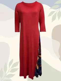 Discount Women's Maxi Dress A Line Dress Summer Dress Casual Daily Regular Fit Floral Graphic 3/4 Length Sleeve Crew Neck Black Red Summer Autumn Women Casual Dress