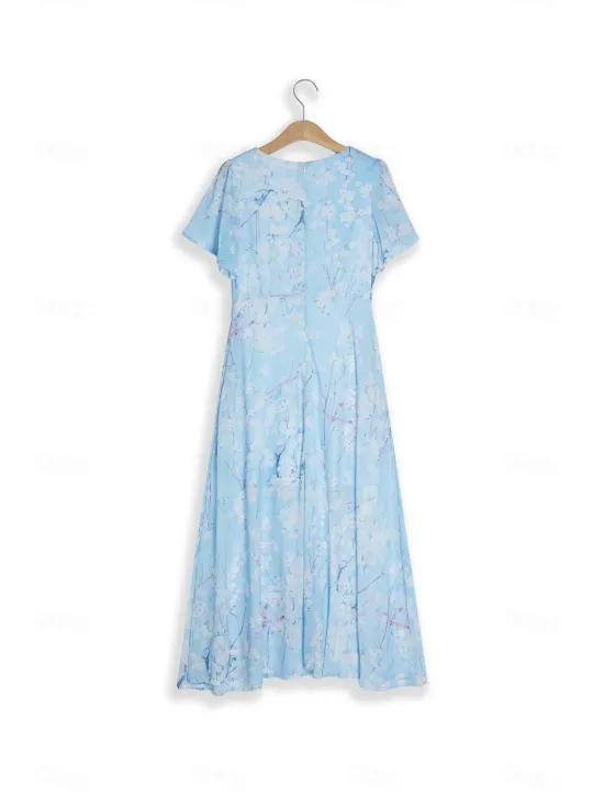 New Women's Maxi Dress A Line Dress Elegant Daily Date Regular Fit Floral V Neck Summer Women Chiffon Dresses
