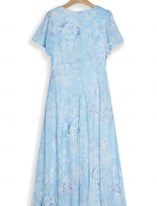 New Women's Maxi Dress A Line Dress Elegant Daily Date Regular Fit Floral V Neck Summer Women Chiffon Dresses
