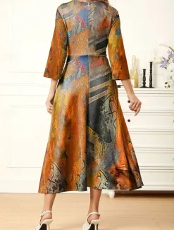 Clearance Women's Maxi Dress A Line Dress Summer Dress Vacation Casual Daily Regular Fit Graphic Abstract Long Sleeve V Neck Blue Purple Orange Summer Women Casual Dress