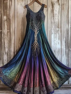 Clearance Women's Maxi Dress A Line Dress Off The Shoulder Dress Vacation Casual Party Regular Fit Ombre Graphic Sleeveless Square Neck Purple Orange Green Summer Spring Women Vacation Dresses|Floral Dresses