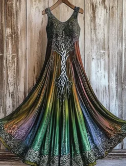 Clearance Women's Maxi Dress A Line Dress Off The Shoulder Dress Vacation Casual Party Regular Fit Ombre Graphic Sleeveless Square Neck Purple Orange Green Summer Spring Women Vacation Dresses|Floral Dresses
