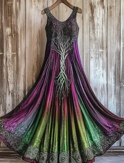 Clearance Women's Maxi Dress A Line Dress Off The Shoulder Dress Vacation Casual Party Regular Fit Ombre Graphic Sleeveless Square Neck Purple Orange Green Summer Spring Women Vacation Dresses|Floral Dresses