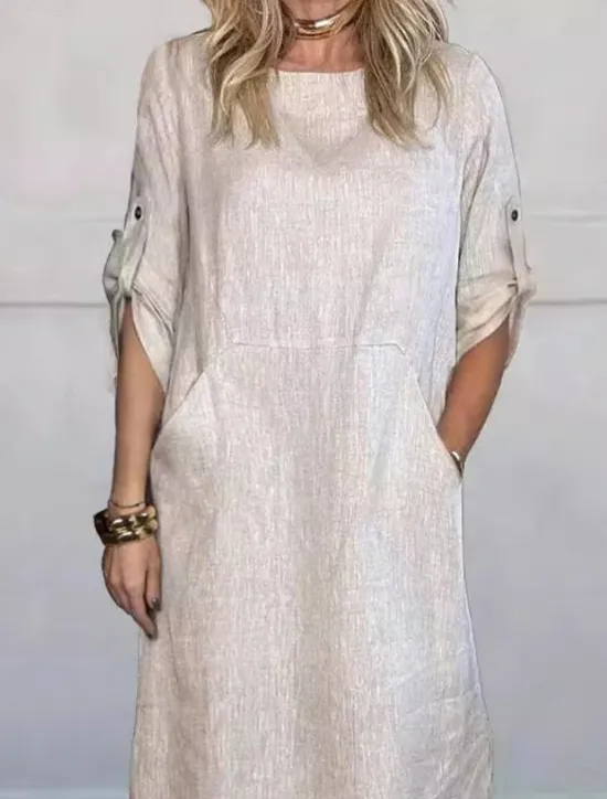 New Women's Maxi Dress A Line Dress Summer Dress Linen Casual Daily Regular Fit Graphic Plain 3/4 Length Sleeve Crew Neck Black White Red Blue Summer Women Shirts