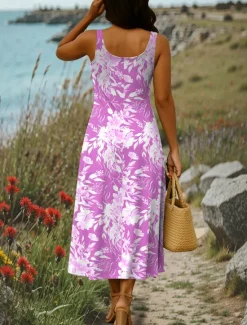 Sale Women's Maxi Dress A Line Dress Summer Dress Off The Shoulder Dress Vacation Casual Party Date Regular Fit Floral Graphic Sleeveless Square Neck Yellow Blue Purple Green Summer Spring Women Sundresses|Casual Dress