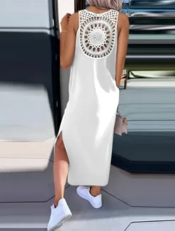 New Women's Maxi Dress A Line Dress Solid Color Tank Dress Summer Dress Basic Casual Vacation Daily Regular Fit Graphic Sleeveless Crew Neck Black White Army Green Dark Gray Summer Women Sundresses