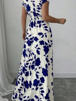 Best Women's Maxi Dress A Line Dress Vacation Casual Boho Outdoor Going out Standard Fit Floral Short Sleeve V Neck Black Red Blue Orange Summer Women Vacation Dresses|Sundresses