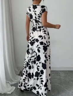 Best Women's Maxi Dress A Line Dress Vacation Casual Boho Outdoor Going out Standard Fit Floral Short Sleeve V Neck Black Red Blue Orange Summer Women Vacation Dresses|Sundresses