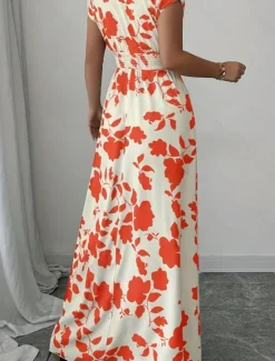 Best Women's Maxi Dress A Line Dress Vacation Casual Boho Outdoor Going out Standard Fit Floral Short Sleeve V Neck Black Red Blue Orange Summer Women Vacation Dresses|Sundresses