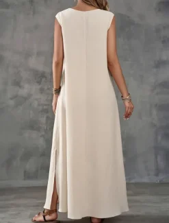 Online Women's Maxi Dress A Line Dress Summer Dress Casual Daily Regular Fit Plain Sleeveless V Neck Black White Light Purple Green Summer Women Sundresses|Casual Dress