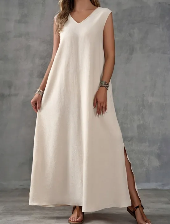 Online Women's Maxi Dress A Line Dress Summer Dress Casual Daily Regular Fit Plain Sleeveless V Neck Black White Light Purple Green Summer Women Sundresses|Casual Dress