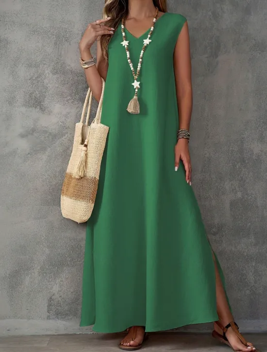 Online Women's Maxi Dress A Line Dress Summer Dress Casual Daily Regular Fit Plain Sleeveless V Neck Black White Light Purple Green Summer Women Sundresses|Casual Dress
