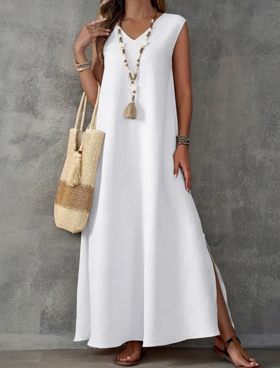 Online Women's Maxi Dress A Line Dress Summer Dress Casual Daily Regular Fit Plain Sleeveless V Neck Black White Light Purple Green Summer Women Sundresses|Casual Dress