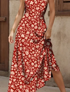 Clearance Women's Maxi Dress A Line Dress Summer Dress Slip Dress Elegant Vacation Casual Regular Fit Floral Graphic Sleeveless V Neck Spaghetti Strap Red Blue Purple Green Summer Spring Women Vacation Dresses