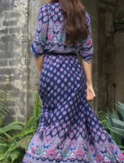 Sale Women's Maxi Dress A Line Dress Casual Party Beach Regular Fit Graphic 3/4 Length Sleeve V Neck Pink Blue Green Summer Spring Women Vacation Dresses
