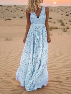 Clearance Women's Maxi Dress A Line Dress Slip Dress Casual Outdoor Going out Regular Fit Polka Dot Sleeveless Spaghetti Strap Light Blue White Pink Beige Summer Women Vacation Dresses
