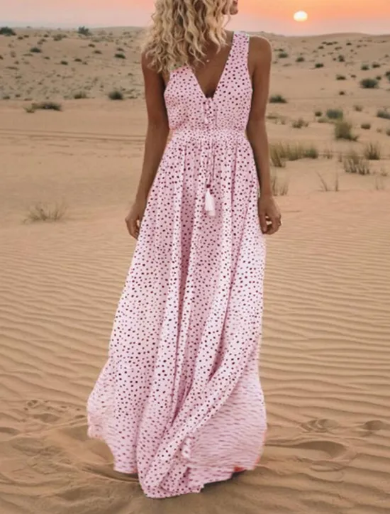 Clearance Women's Maxi Dress A Line Dress Slip Dress Casual Outdoor Going out Regular Fit Polka Dot Sleeveless Spaghetti Strap Light Blue White Pink Beige Summer Women Vacation Dresses