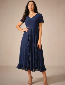 Best Women's Maxi Dress A Line Dress Elegant Formal Wedding Wedding Guest Loose Fit Solid Color Short Sleeve Asymmetrical V Neck Summer Spring Women Cocktail Dress
