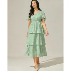 Best Women's Maxi Dress A Line Dress Elegant Formal Flutter Sleeve Wedding Guest Cocktail Party Regular Fit Plain Short Sleeve V Neck Summer Women Cocktail Dress
