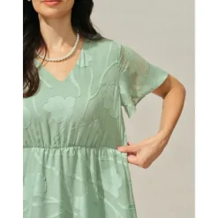 Best Women's Maxi Dress A Line Dress Elegant Formal Flutter Sleeve Wedding Guest Cocktail Party Regular Fit Plain Short Sleeve V Neck Summer Women Cocktail Dress