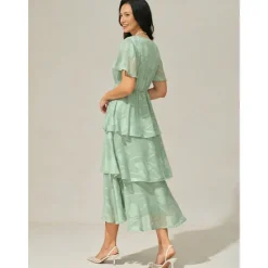Best Women's Maxi Dress A Line Dress Elegant Formal Flutter Sleeve Wedding Guest Cocktail Party Regular Fit Plain Short Sleeve V Neck Summer Women Cocktail Dress