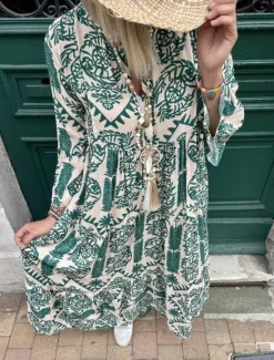 Discount Women's Maxi Dress Boho Dress Elegant Stylish Vacation Daily Regular Fit Graphic Long Sleeve Shirt Collar Red Blue Green Summer Spring Fall Women Floral Dresses