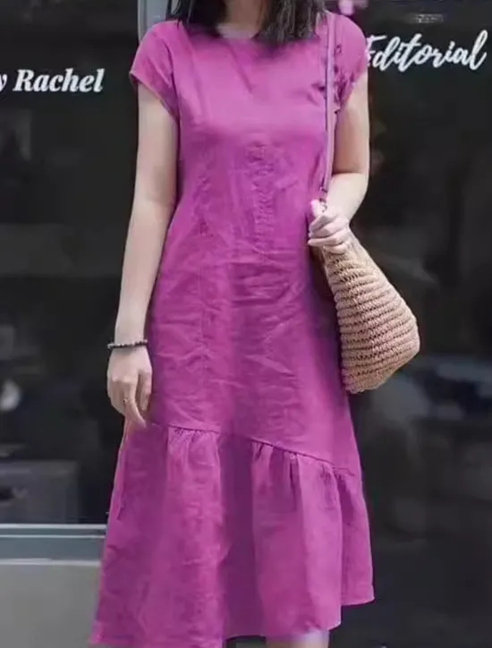 Hot Women's Maxi Dress Casual Dress Cotton Linen Dress A Line Dress Basic Casual Vacation Daily Regular Fit Plain Short Sleeve Crew Neck Yellow Red Blue Purple Summer Women Casual Dress
