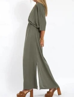 Outlet Women's Maxi Dress Casual Dress A Line Dress Stylish Basic Casual Vacation Daily Regular Fit Plain Half Sleeve V Neck Black Army Green Summer Spring Women T Shirt Dresses