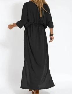 Outlet Women's Maxi Dress Casual Dress A Line Dress Stylish Basic Casual Vacation Daily Regular Fit Plain Half Sleeve V Neck Black Army Green Summer Spring Women T Shirt Dresses