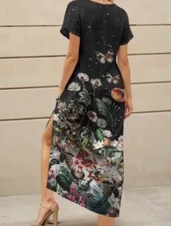 Sale Women's Maxi Dress Casual Dress Sundress A Line Dress Vacation Casual Beach Regular Fit Floral Graphic Butterfly Short Sleeve V Neck Black White Pink Summer Spring Women Vacation Dresses