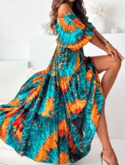 Best Women's Maxi Dress Casual Dress Swing Dress Boho Chic Dresses Bohemia Casual Boho Vacation Daily Loose Fit Floral Tie Dye 3/4 Length Sleeve V Neck Light Purple Green Summer Spring Women Floral Dresses