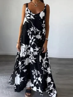 Online Women's Maxi Dress Casual Dress Slip Dress Stylish Casual Vacation Daily Regular Fit Floral Sleeveless Strap Black White Yellow Summer Women Spring Dresses