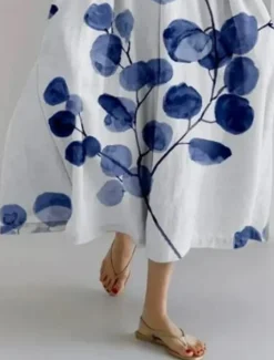 New Women's Maxi Dress Casual Dress Casual Vacation Loose Fit Graphic Linen Like Leaf 3/4 Length Sleeve Crew Neck Spring Fall Winter Women Vacation Dresses|Spring Dresses