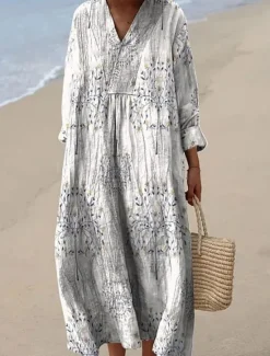 Clearance Women's Maxi Dress Casual Dress Stylish Casual Vacation Daily Regular Fit Floral Long Sleeve V Neck Navy Blue Blue Orange Brown Summer Women Floral Dresses