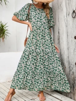 Women's Maxi Dress Casual Dress Swing Dress Boho Chic Dresses Bohemia Cute Stylish Vacation Daily Beach Loose Fit Graphic Ditsy Floral Half Sleeve Crew Neck Summer Spring Fall Women Floral Dresses