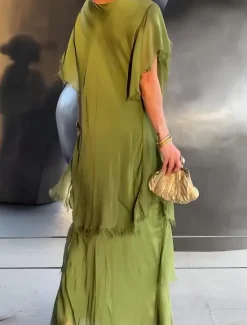 Discount Women's Maxi Dress Casual Dress Elegant Stylish Casual Vacation Party Daily Regular Fit Plain Short Sleeve V Neck Black Green Gray Summer Spring Fall Women Cocktail Dress
