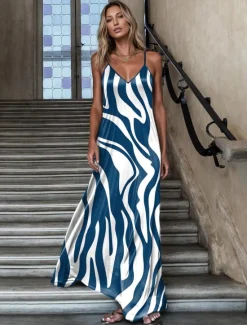 Sale Women's Maxi Dress Casual Dress Sundress Floral Dress Streetwear Flowy Vacation Street Casual Regular Fit Color Block Sleeveless Strap Navy Blue Blue Purple Summer Women Vacation Dresses