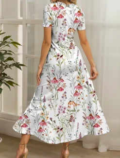 Discount Women's Maxi Dress Casual Dress A Line Dress Summer Dress Elegant Vacation Casual Regular Fit Floral Graphic Short Sleeve Square Neck Red Blue Purple Summer Women Vacation Dresses