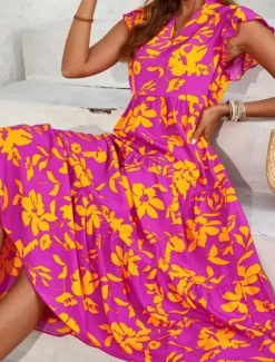 New Women's Maxi Dress Casual Dress Swing Dress A Line Dress Tank Dress Stylish Casual Vacation Daily Regular Fit Floral Sleeveless V Neck Yellow Purple Summer Women Spring Dresses|Floral Dresses