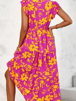 New Women's Maxi Dress Casual Dress Swing Dress A Line Dress Tank Dress Stylish Casual Vacation Daily Regular Fit Floral Sleeveless V Neck Yellow Purple Summer Women Spring Dresses|Floral Dresses