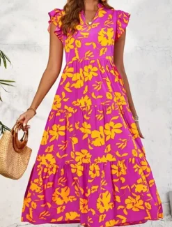 New Women's Maxi Dress Casual Dress Swing Dress A Line Dress Tank Dress Stylish Casual Vacation Daily Regular Fit Floral Sleeveless V Neck Yellow Purple Summer Women Spring Dresses|Floral Dresses