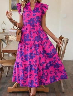 New Women's Maxi Dress Casual Dress Swing Dress A Line Dress Tank Dress Stylish Casual Vacation Daily Regular Fit Floral Sleeveless V Neck Yellow Purple Summer Women Spring Dresses|Floral Dresses