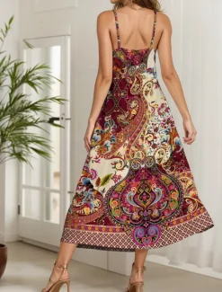 New Women's Maxi Dress Casual Dress A Line Dress Vacation Vintage Ethnic Daily Regular Fit Graphic Vintage Bohemian Sleeveless V Neck Pink Blue Purple Green Summer Spring Fall Women Sundresses