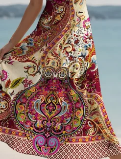 New Women's Maxi Dress Casual Dress A Line Dress Vacation Vintage Ethnic Daily Regular Fit Graphic Vintage Bohemian Sleeveless V Neck Pink Blue Purple Green Summer Spring Fall Women Sundresses