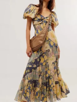 Online Women's Maxi Dress Casual Dress Swing Dress A Line Dress Boho Dress Bohemia Vintage Casual Vacation Daily Regular Fit Floral Short Sleeve V Neck Red Orange Beige Spring Fall Women Spring Dresses