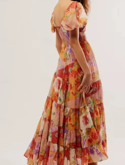 Online Women's Maxi Dress Casual Dress Swing Dress A Line Dress Boho Dress Bohemia Vintage Casual Vacation Daily Regular Fit Floral Short Sleeve V Neck Red Orange Beige Spring Fall Women Spring Dresses